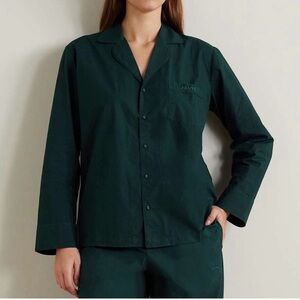 SKIMS Spa Embroidered Cotton-poplin Pajama Shirt in Green Pine Size S